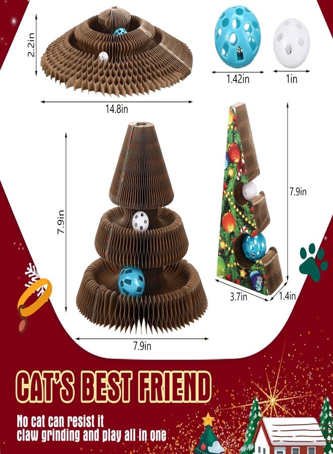 Soulchen Christmas Tree Magic Organ Cat Scratching Board, Combinable Cat Toy, Interactive Cardboard Kitty Scratcher with Bell Ball, Durable Foldable Accordion Scratch Pad, Exercise for Indoor - Image 2